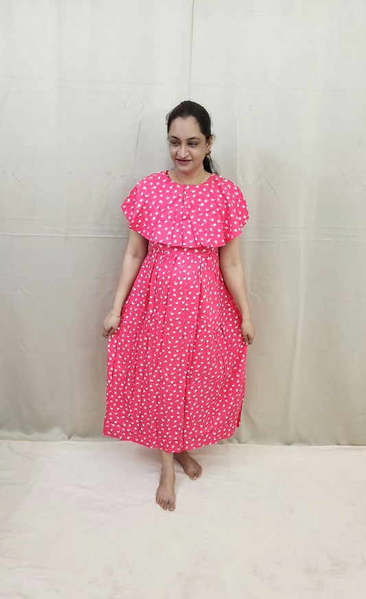 Pink and White Feeding Frock with Detachable Cape