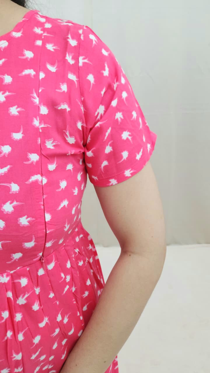Pink and White Feeding Frock with Detachable Cape
