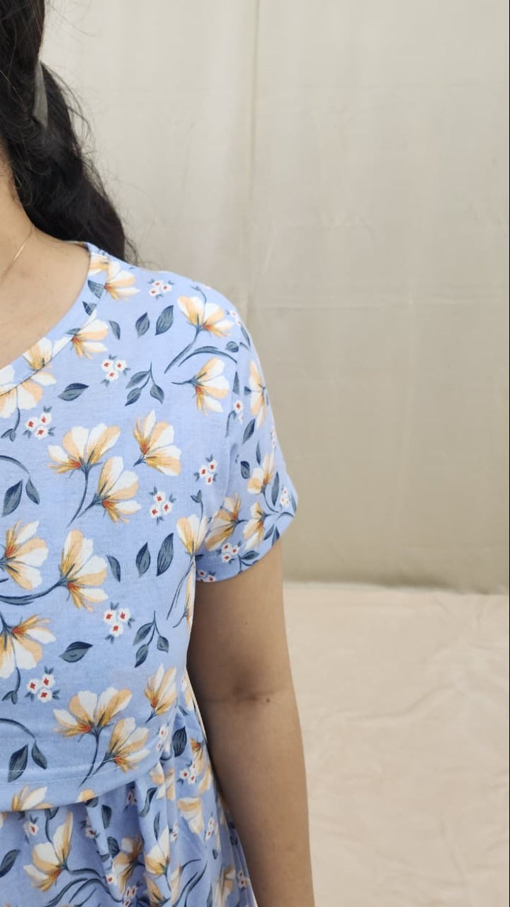 Lite Blue Floral Maternity Maxi